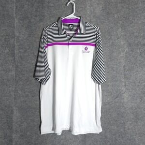 FootJoy Polo Shirt Mens XL White Purple Striped Talis Park Golf Club Performance